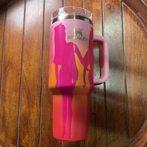 كوب حراري بتصميم لطيف بلون الفوشي و الاورنج